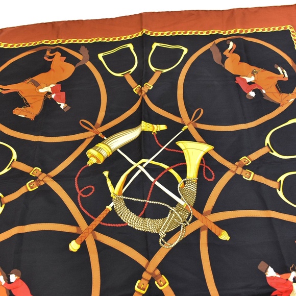 Gucci Black/Red/Gold Equestrian & Logo Silk Scarf - Picture 3 of 8